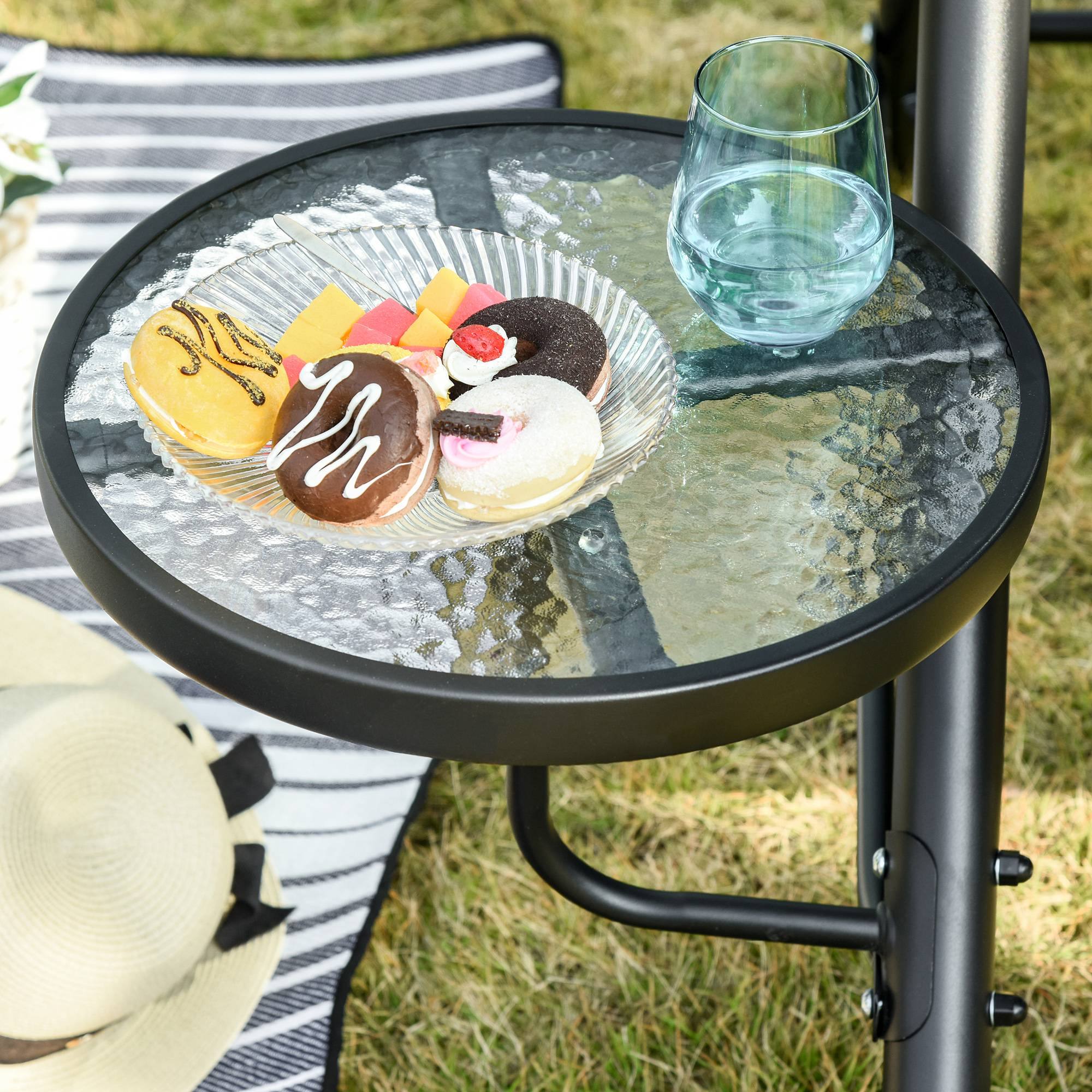 Balancelle de jardin 3 places Acier pour terrasse Toit réglable et tablettes 271x125x172 Gris - ComfortXL Outdoor Living - Image 10
