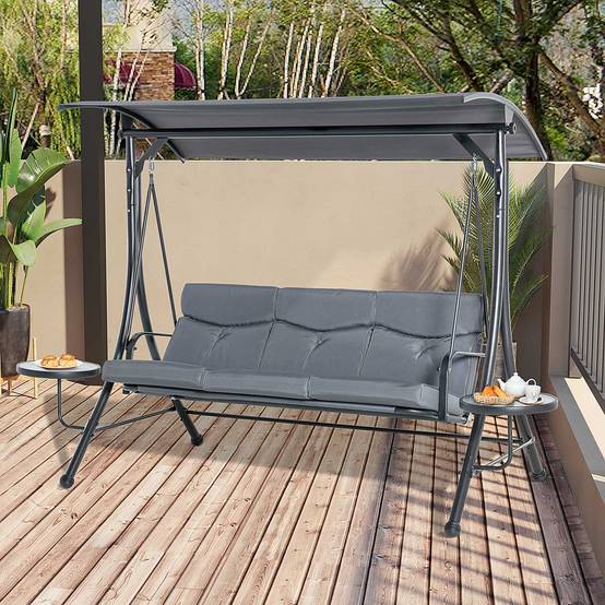 Balancelle de jardin 3 places Acier pour terrasse Toit réglable et tablettes 271x125x172 Gris - ComfortXL Outdoor Living - Image 3