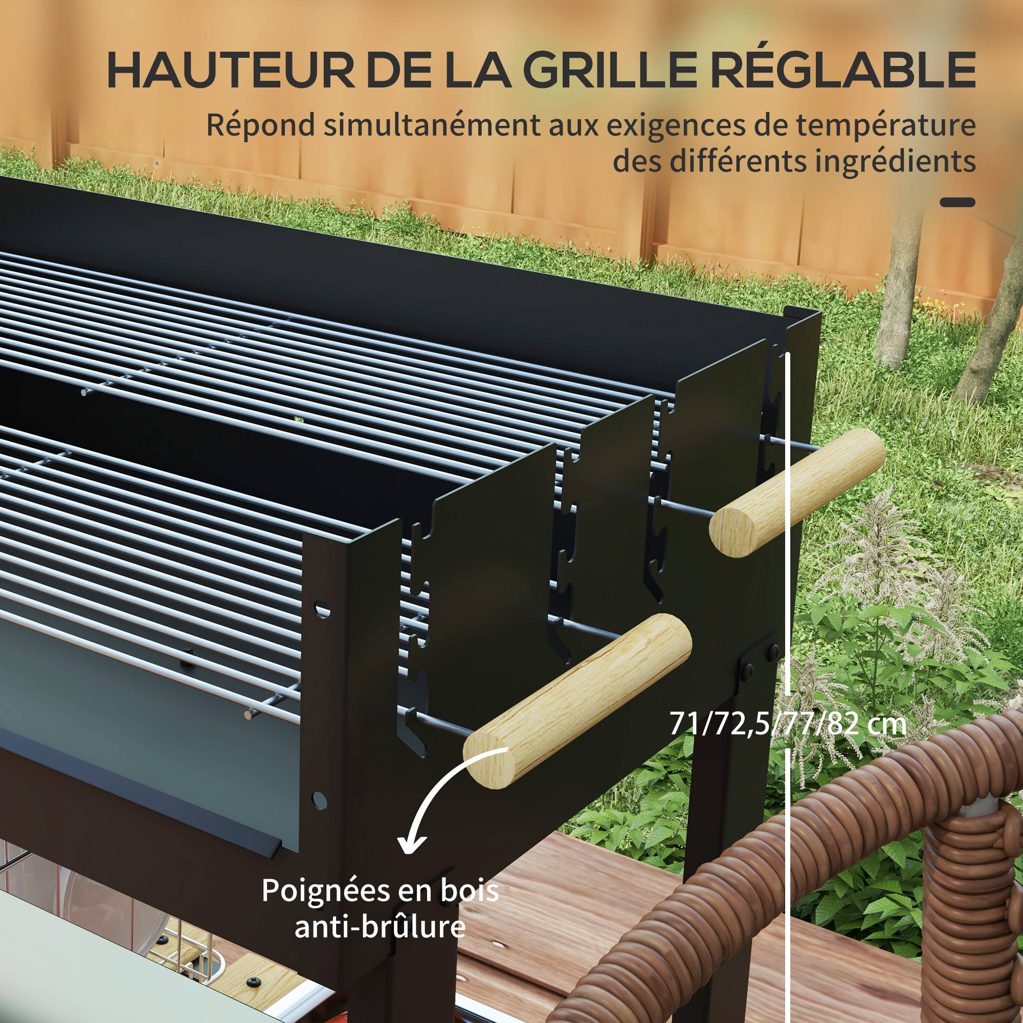 Barbecue à charbon double gril métal jardin cuisson réglable grande capacité noir 113 cm - ComfortXL Outdoor Living - Image 7