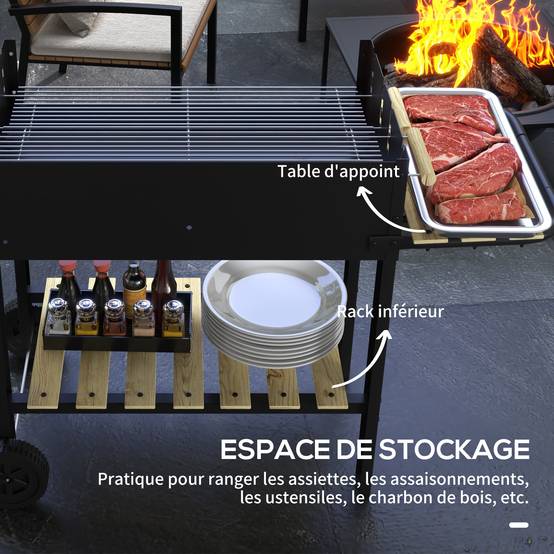 Barbecue à charbon double gril métal jardin cuisson réglable grande capacité noir 113 cm - ComfortXL Outdoor Living - Image 8
