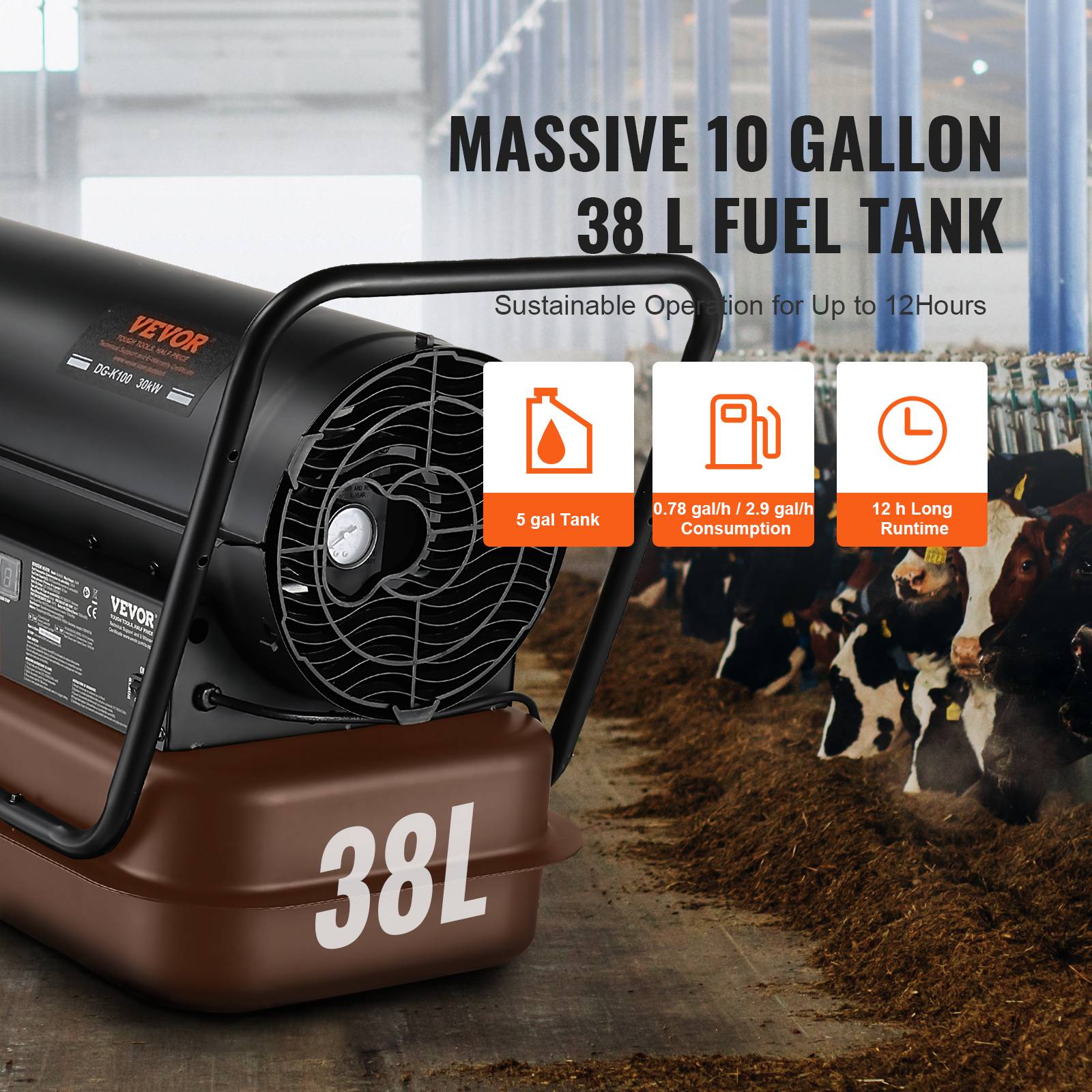 Vevor - VEVOR Chauffage air pulse kérosène diesel, 100000 BTU, 38 L, noir. - Image 5