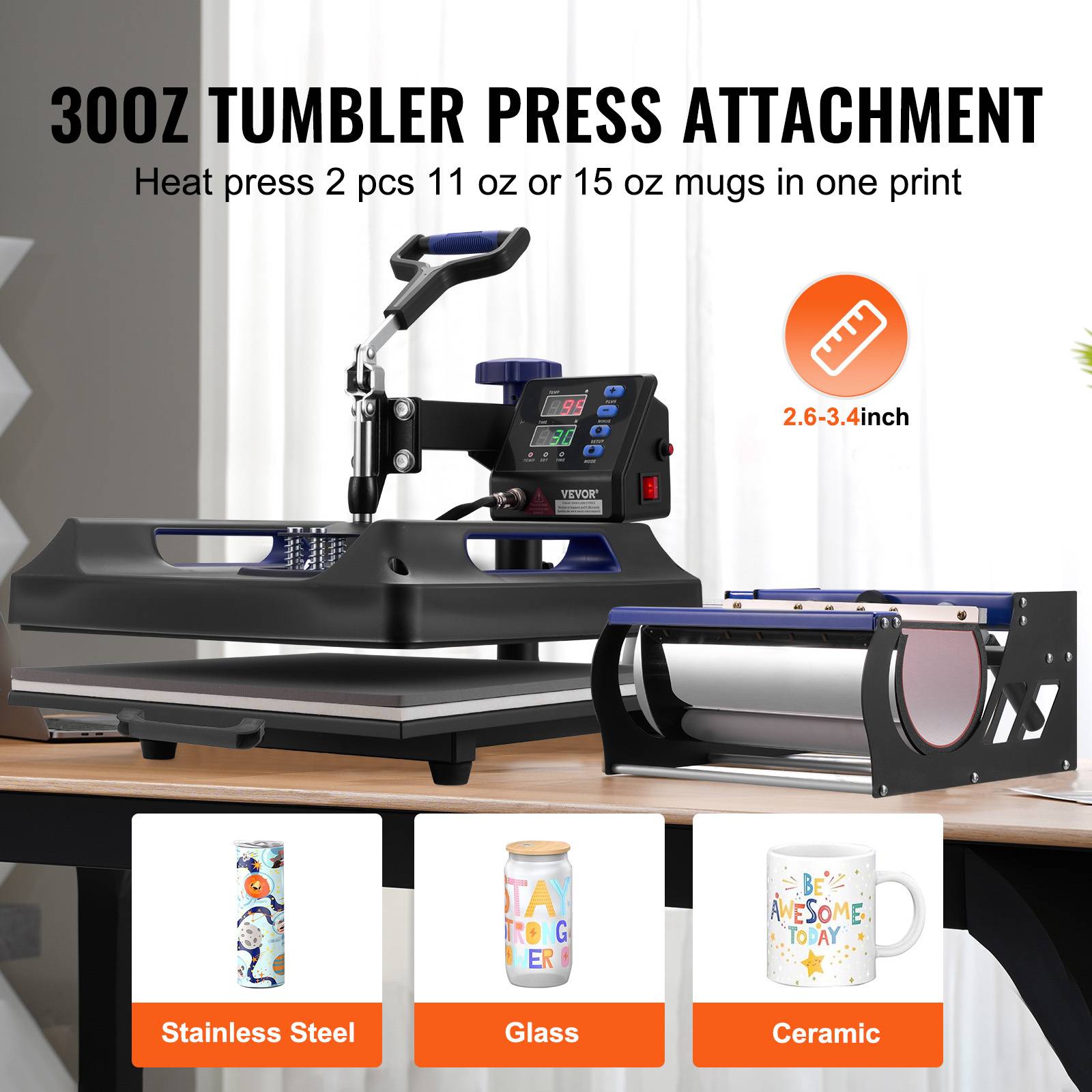 VEVOR Presse à chaud 5-en-1, plaque 38x38 cm, machine sublimation avec presse tasses, pivotant 360°. - Image 3
