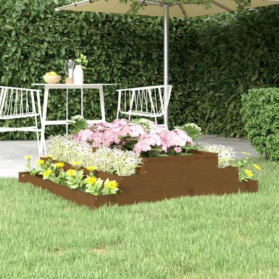 Jardinière | Pot de fleurs | Cache-pot | Bac à fleurs Marron miel 110x110x27 cm Bois massif de pin - Image 2