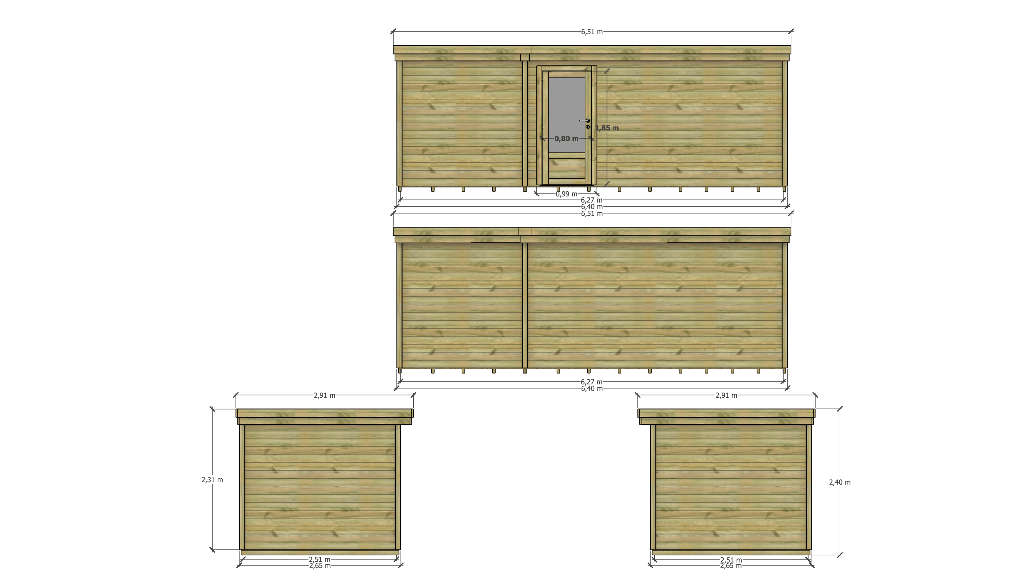 Abri Français - ABRI DE JARDIN bois Pin traité autoclave 27mm - 6,395x2,64m / 17m2 - Bac acier - Plancher bois - Image 4