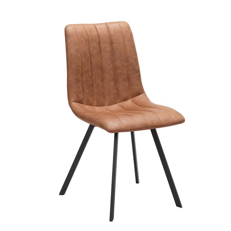 Chaise PU marron Eden pieds métal - Image 1