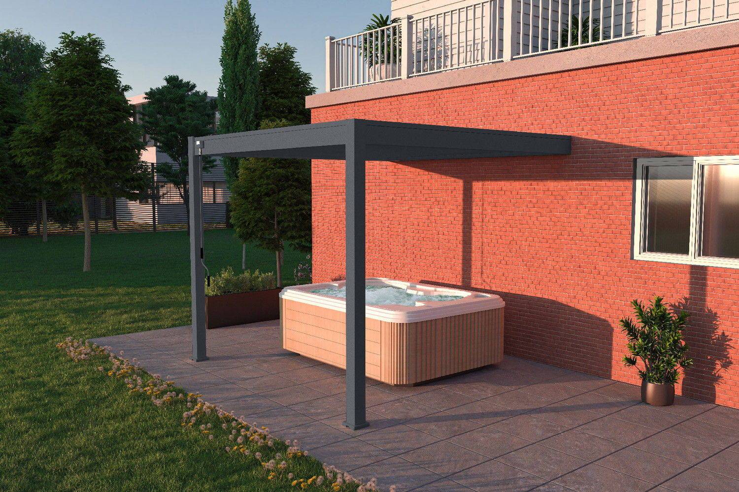 Ombrea - Pergola bioclimatique adossée anthracite - 300 x 300 x H. 258 cm Ombréa - Image 3