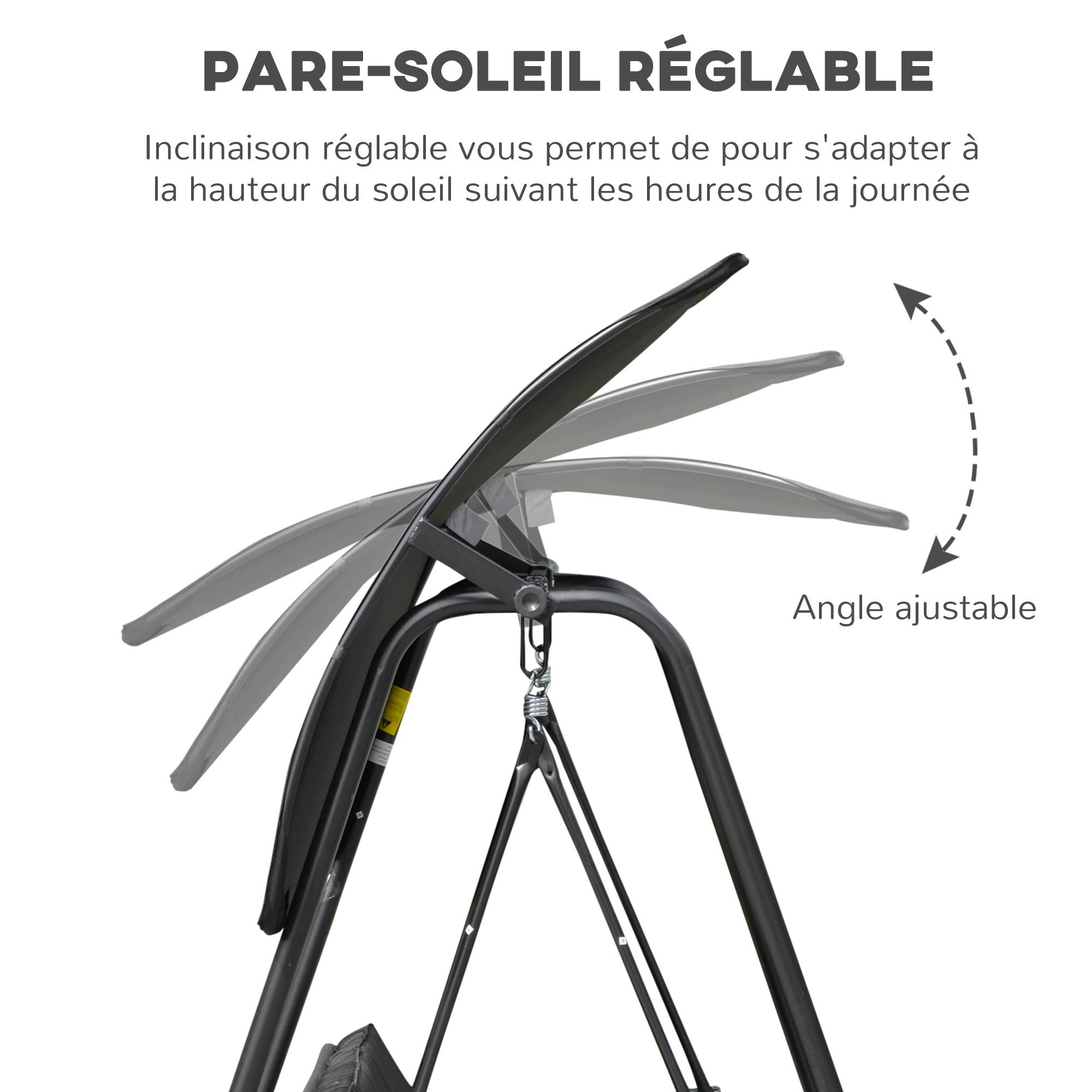Outsunny - Balancelle de jardin 3 places auvent inclinaison réglable coussins assise et dossier résine tressée grise acier époxy polyester noir - Outsunny - Image 5