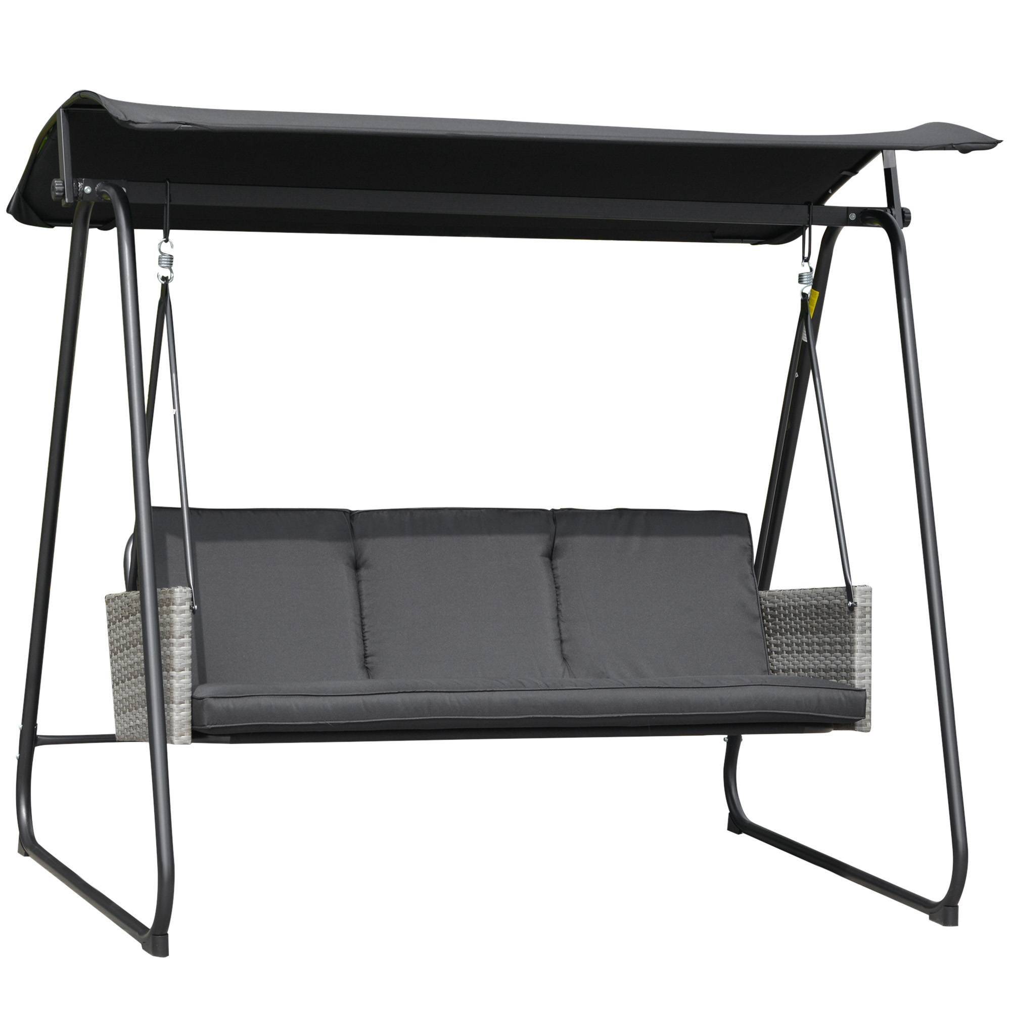 Outsunny - Balancelle de jardin 3 places auvent inclinaison réglable coussins assise et dossier résine tressée grise acier époxy polyester noir - Outsunny - Image 1