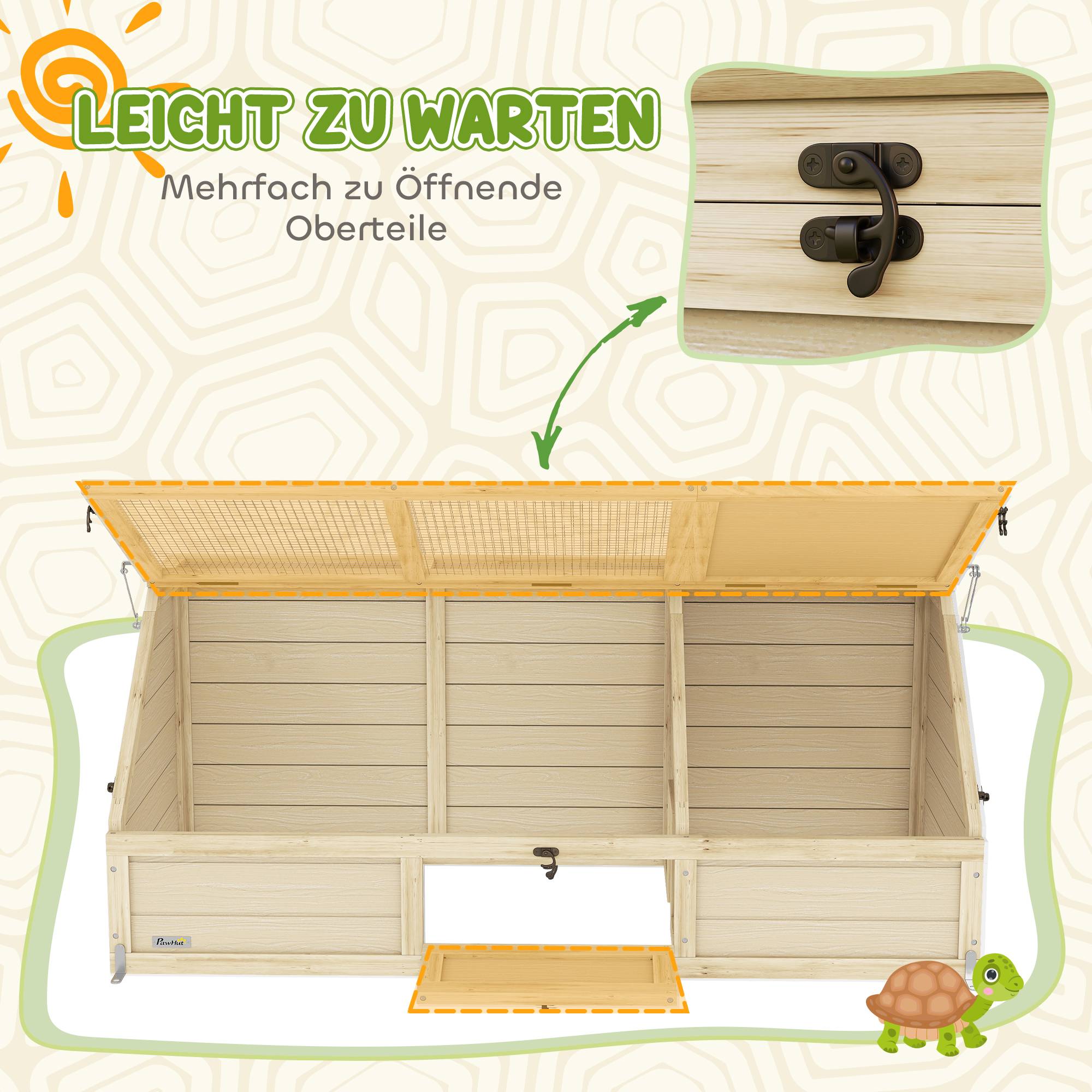 ComfortXL - Enclos tortue bois de sapin naturel 120 x 55 x 20/50 cm extérieur sans fond sécurisé pour tortues et lapins - Image 7
