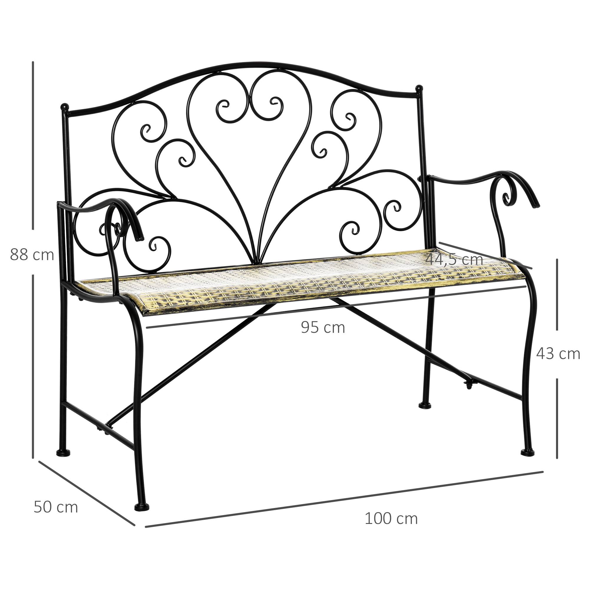 Banc de Jardin 2 Places Style néo-rétro Fer forgé Lignes fuselées métal Noir doré Effet Vieilli - Image 4