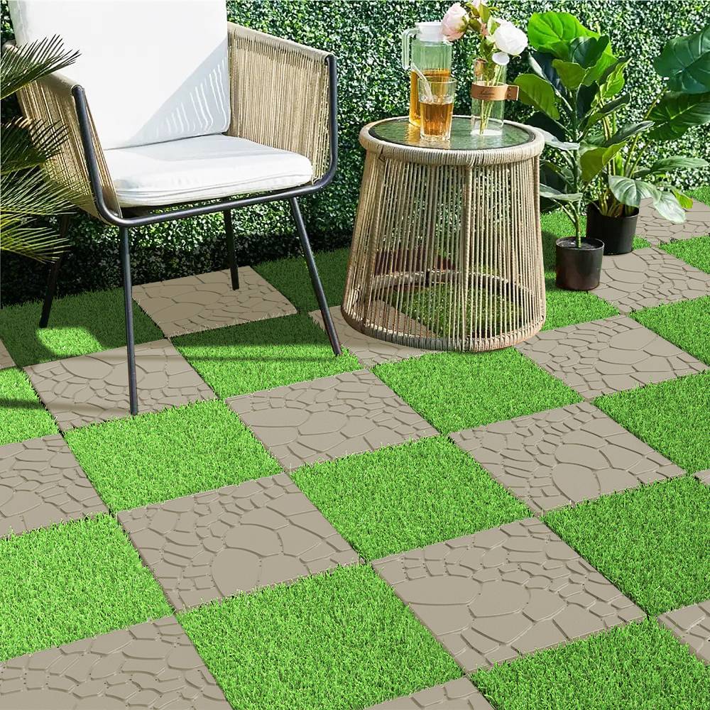 Dalles de terrasse clipsables aspect pierre PP balcon piscine 30,5x30,5cm beige lot de 44 - ComfortXL Outdoor Living - Image 7