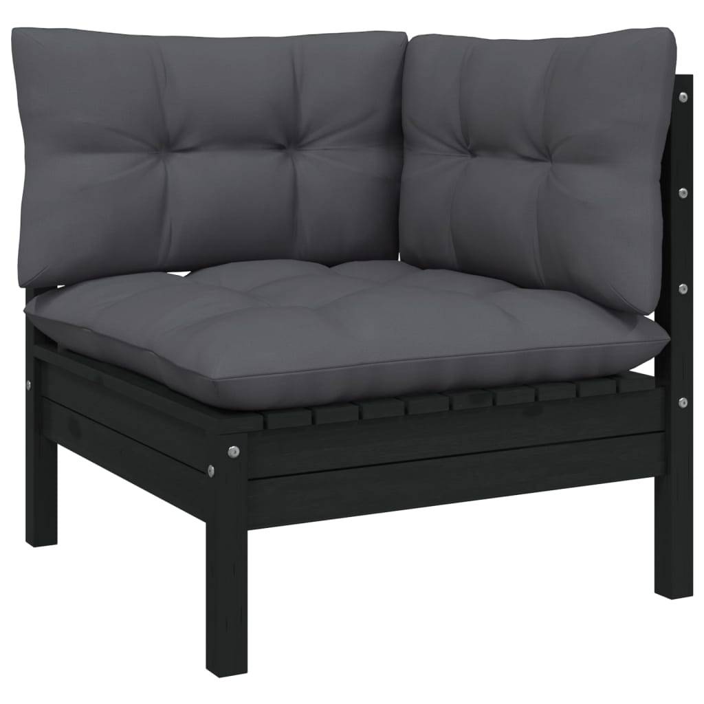 Helloshop26 - Salon de jardin meuble d'extérieur ensemble de mobilier 12 pièces avec coussins noir bois de pin massif - Image 2