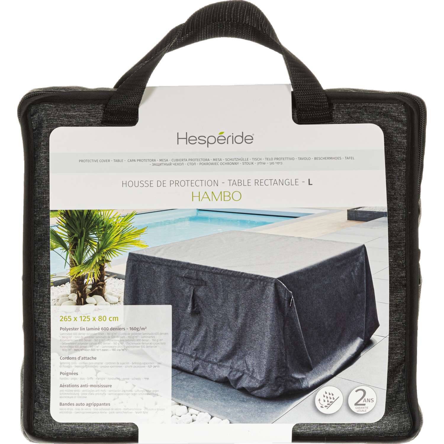 Hesperide - Housse de table rectangulaire L - 265 x 125 x 80 cm - Gris foncé - Hespéride - Image 2
