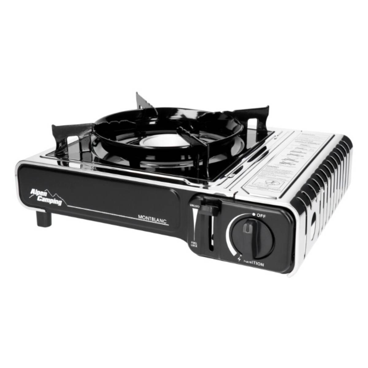 Barbecue gaz Grill 2en1 Réchaud gaz piezo 2200W + Grille + 4 cartouches gaz 250g Butane Camping ALPEN - Image 4