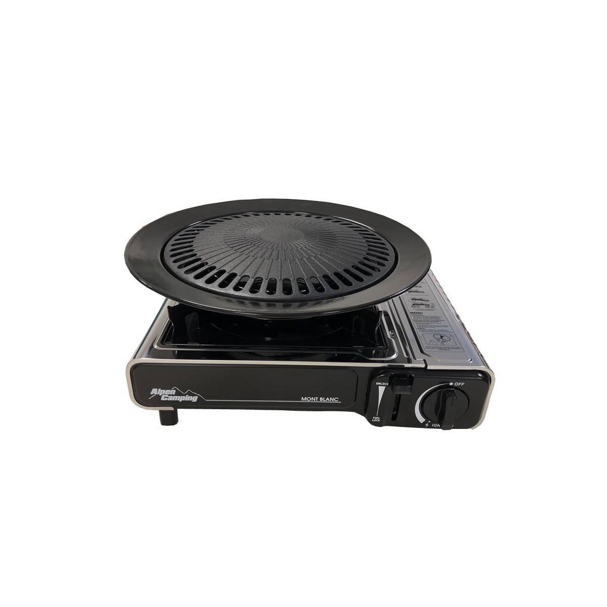 Barbecue gaz Grill 2en1 Réchaud gaz piezo 2200W + Grille + 4 cartouches gaz 250g Butane Camping ALPEN - Image 5
