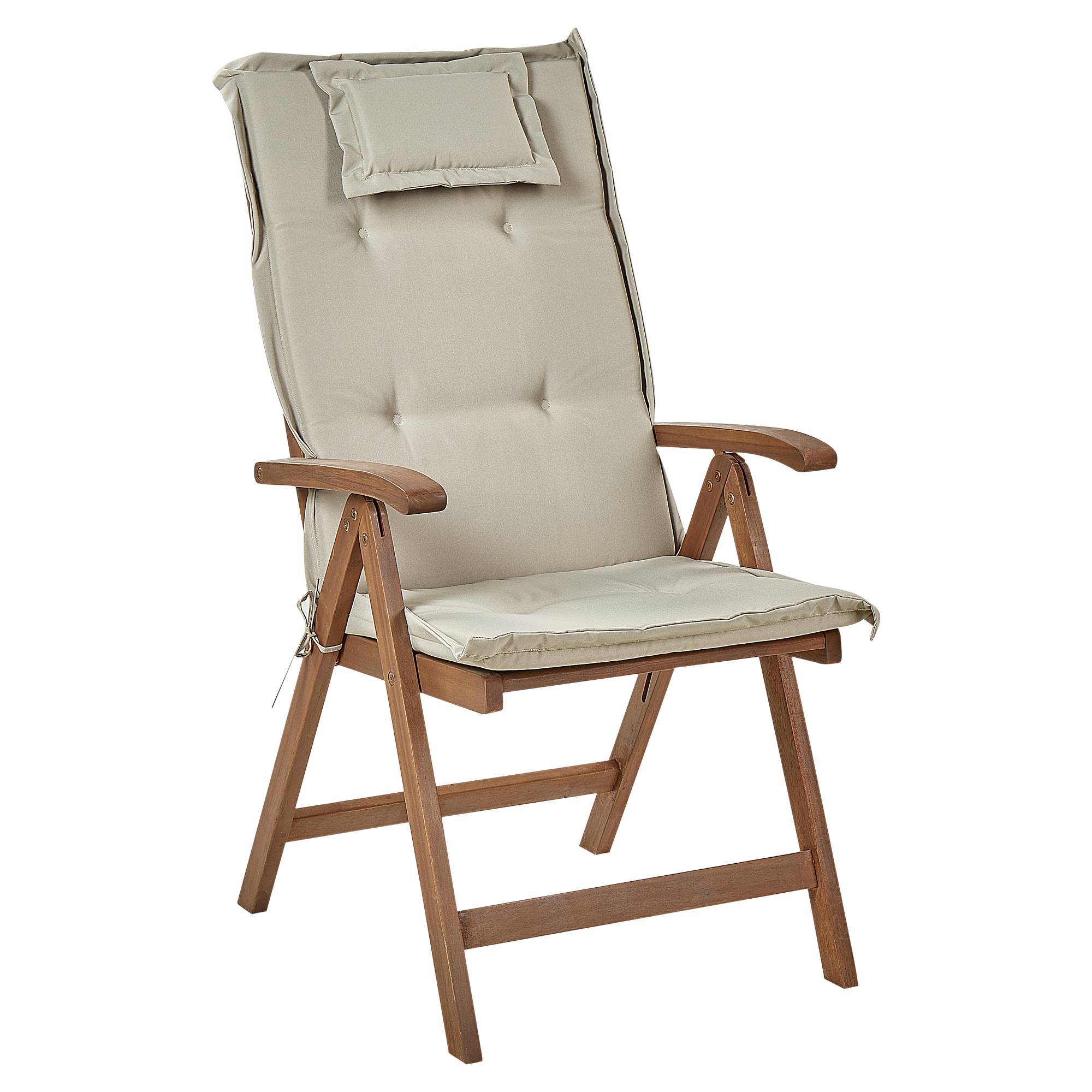 Beliani - Set de Jardin ou Terrasse en Bois d'Acacia Foncé Table et 2 Chaises Inclinables et Pliantes avec Coussins Taupe pour Tout Usage - Image 4