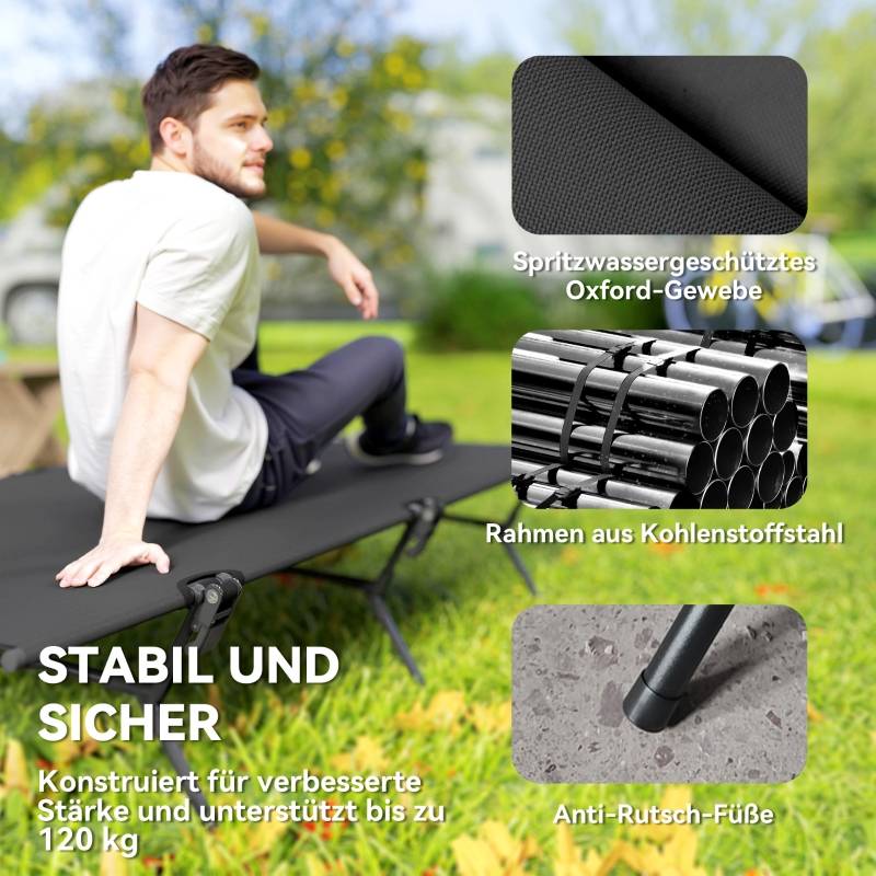 Lit De Camp Pliable En Acier Et Tissu Oxford, Avec Sac De Transport 190x68x52 Cm Bleu Capacite 150 Kg 96537535