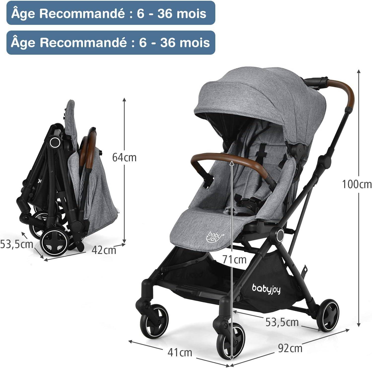Costway - Poussette Bébé 0-3 Ans 2 en 1 Siège Rotatif Pliage à une Main Auvent Repose-pieds Réglables Gris - Image 5