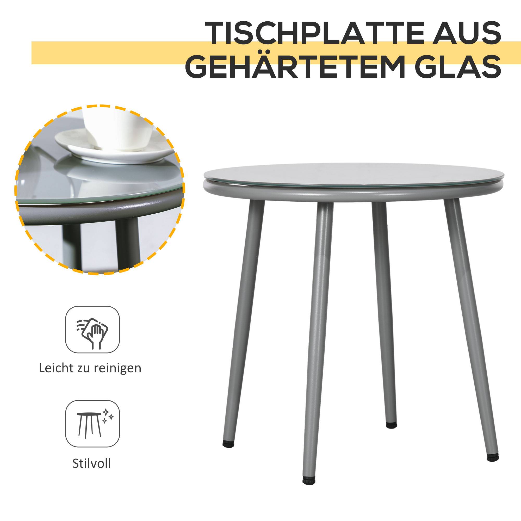 ComfortXL - Salon de jardin 3 pièces résine tressée gris clair 2 fauteuils table ronde en verre pour terrasse balcon - Image 7