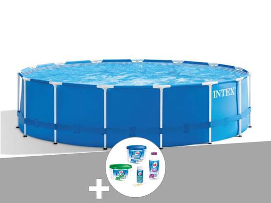 Kit piscine tubulaire Intex Metal Frame ronde 4,57 x 1,22 m + Kit de traitement au chlore - Image 2