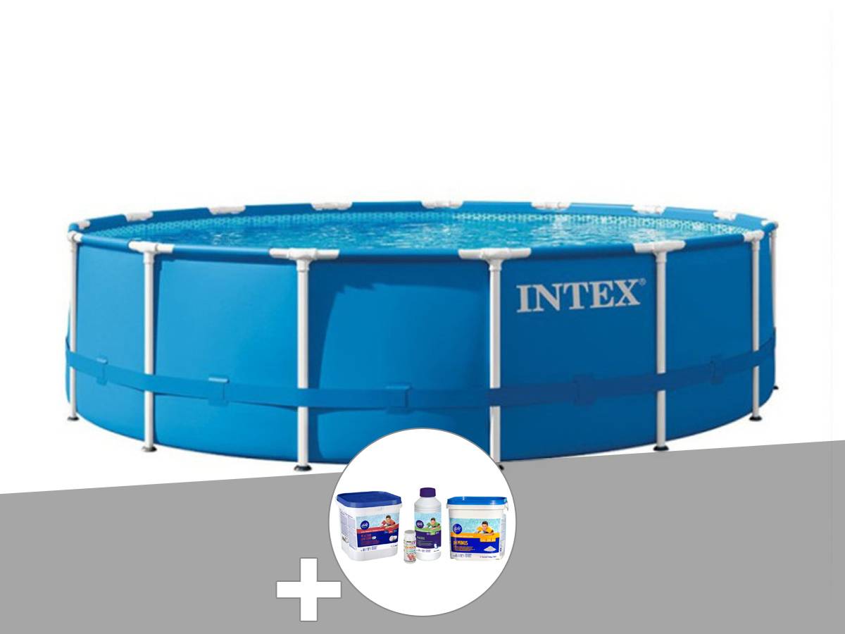 Kit piscine tubulaire Intex Metal Frame ronde 4,57 x 1,22 m + Kit de traitement au chlore - Image 1