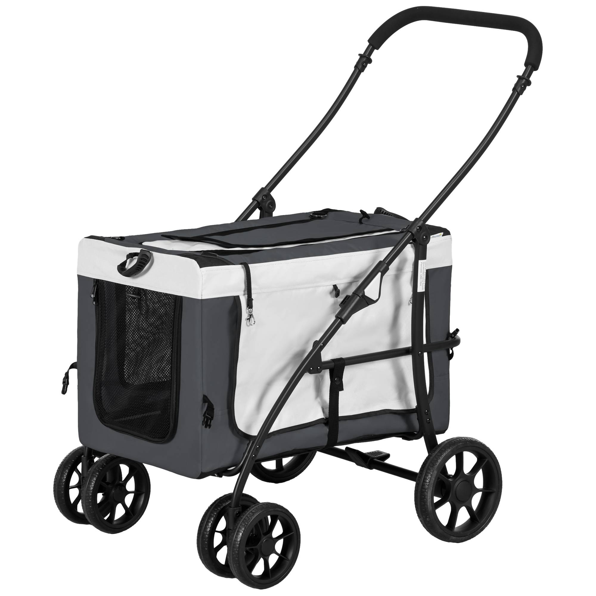 Poussette pliable animaux chien chat nacelle amovible bandoulières 4 roues 81 x 58 x 97,5 cm gris - Image 2
