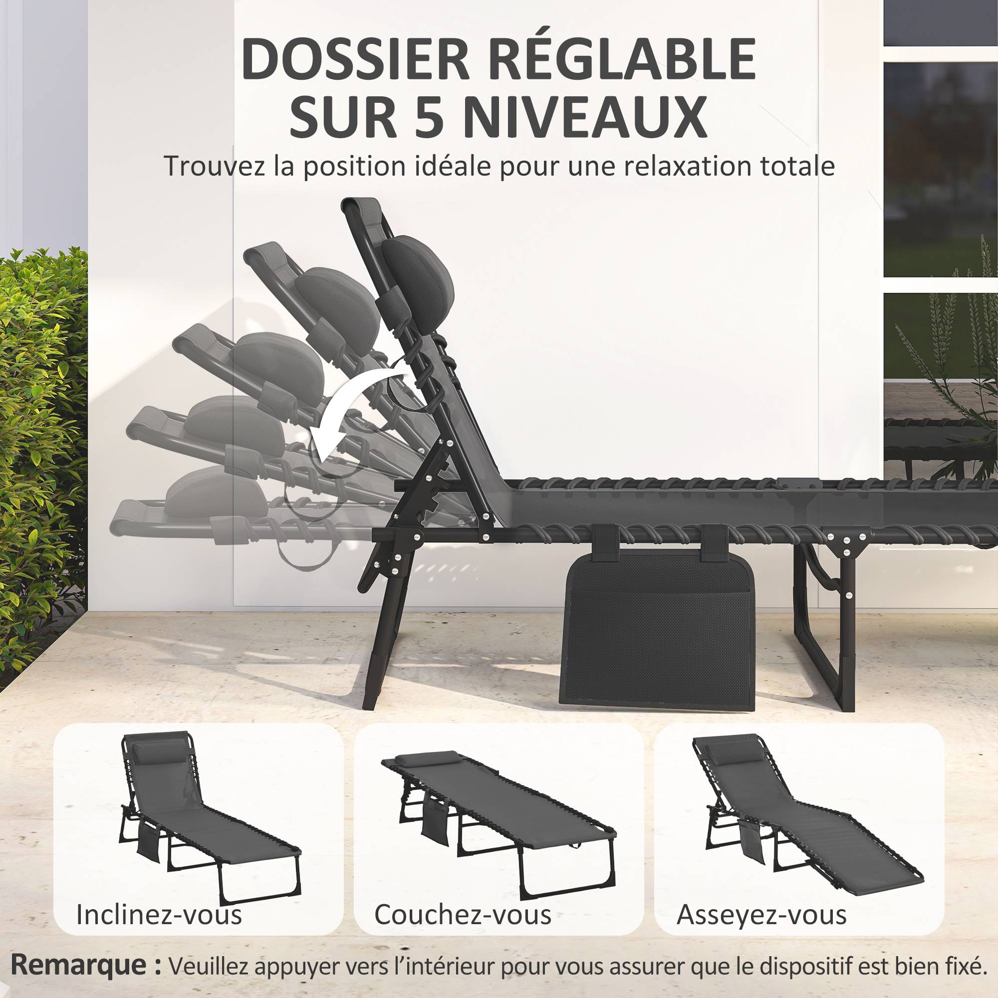 Outsunny - Transat pliable portable dossier réglable - Image 5