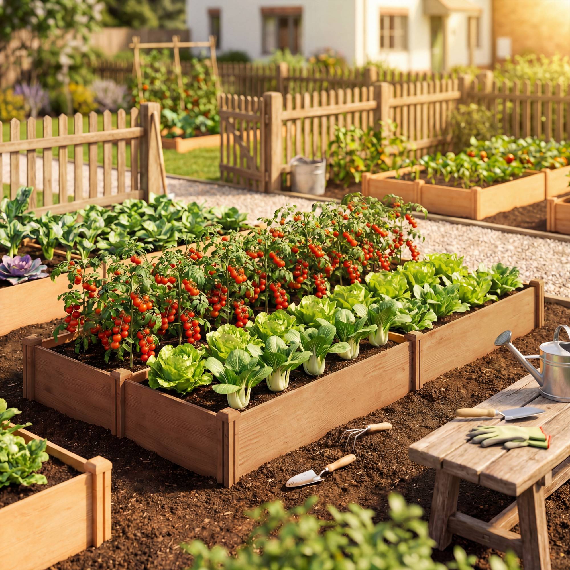 Carré Potager en Bois Lit de Jardin Surélevé 4 Zones de Culture Fond Ouvert Montage sans Outil 234x109x25cm Marron Clair - Image 4
