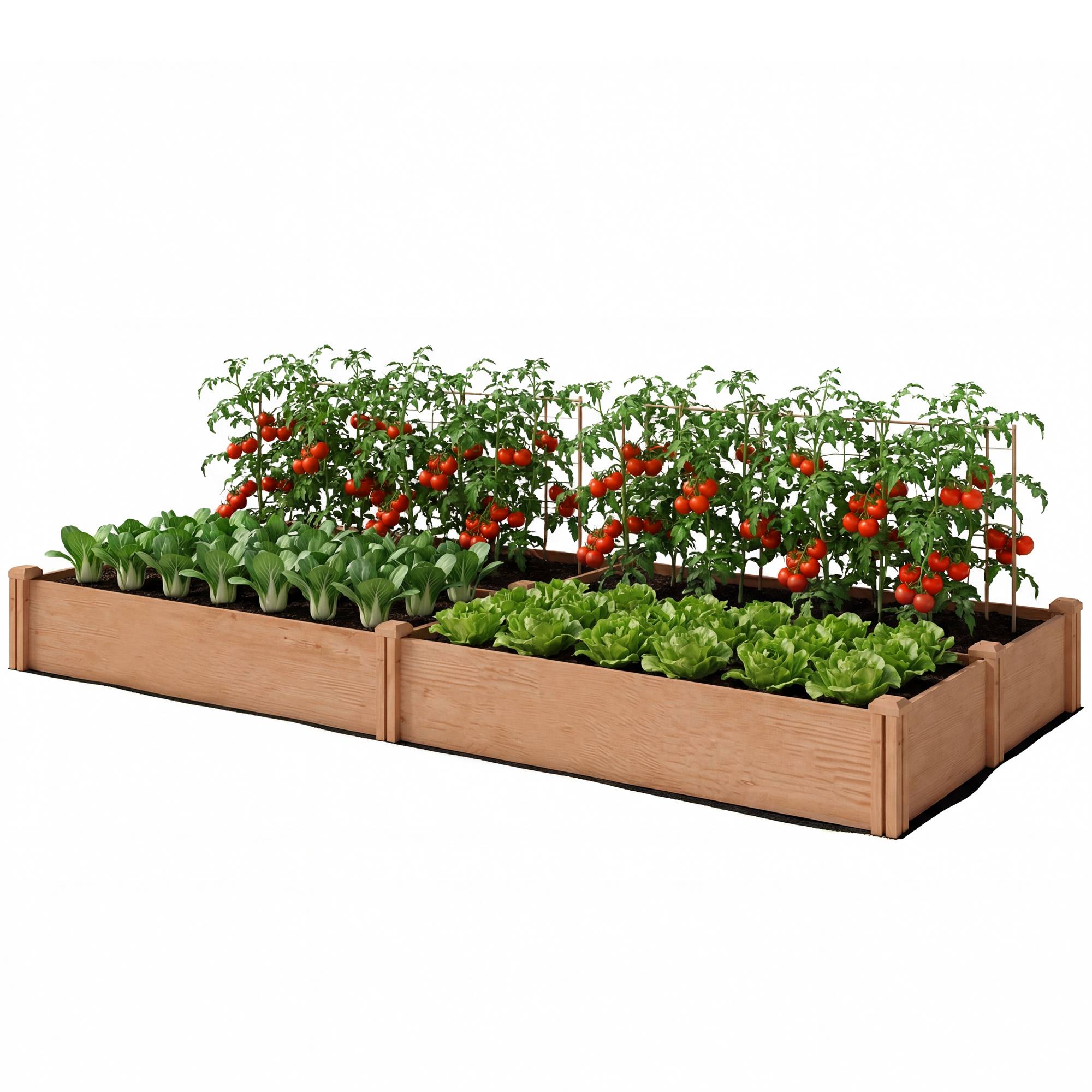 Carré Potager en Bois Lit de Jardin Surélevé 4 Zones de Culture Fond Ouvert Montage sans Outil 234x109x25cm Marron Clair - Image 2