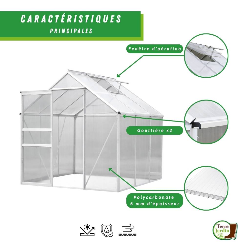 Serre de Jardin en Aluminium - 3,6 M² - Parois en polycarbonate - TERRE JARDIN - Image 2
