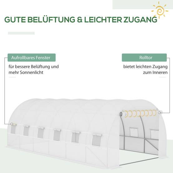 Bâche Rechange Serre Tunnel 18m² PE Blanc Anti-UV 12 Fenêtres 600x300x200cm - ComfortXL Outdoor Living - Image 4