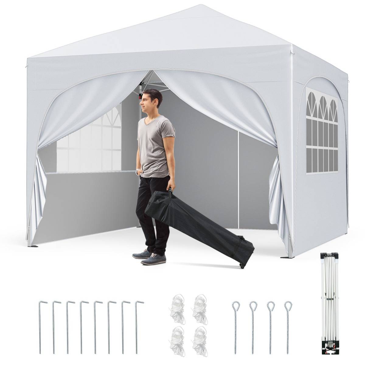 Maison Chic - Tonnelle de Jardin 3x3M avec 4 Parois Latérales Amovibles Tente de Reception Portable avec Sac à Roulettes 8 Piquets 4 Ancres Blanc F349R - Image 1