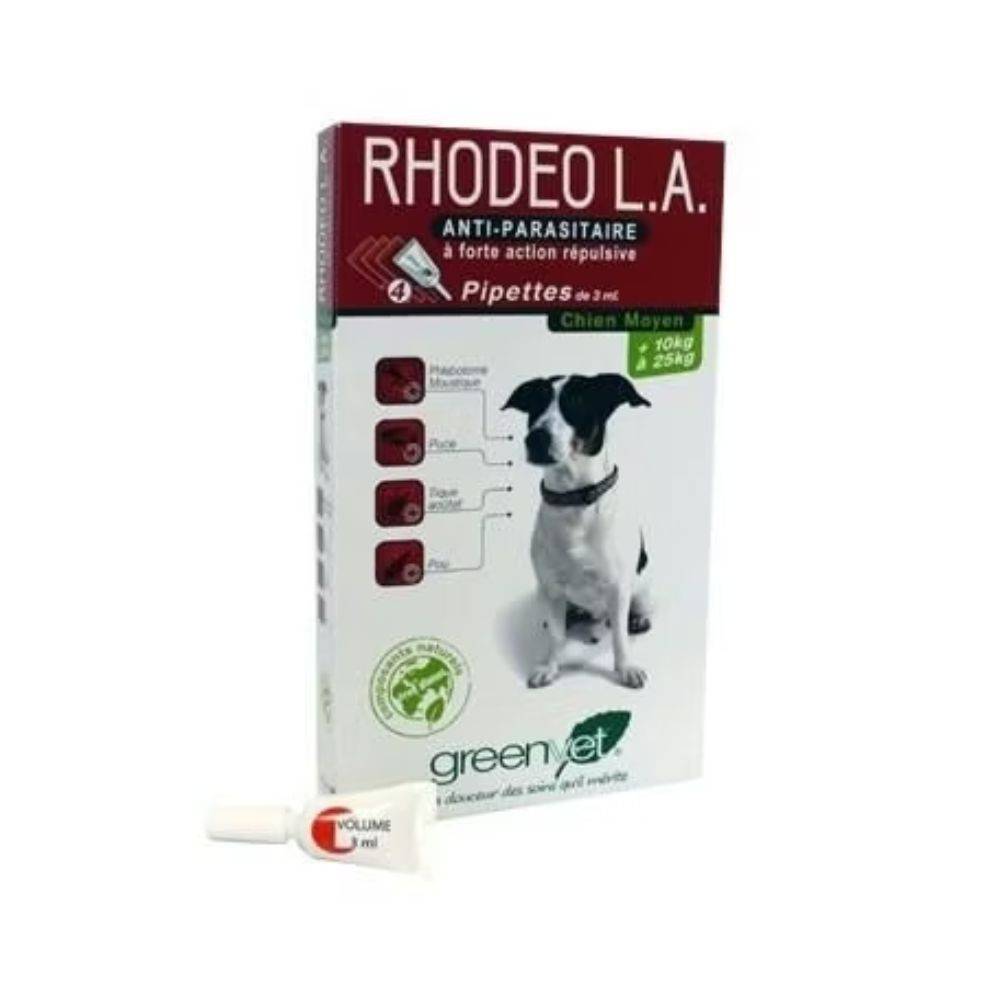 RHODEO L.A. PIPETTE ANTIPARASITAIRE CHIEN MOYEN 10- 25 kg - GREENVET 4 pipettes - Image 2