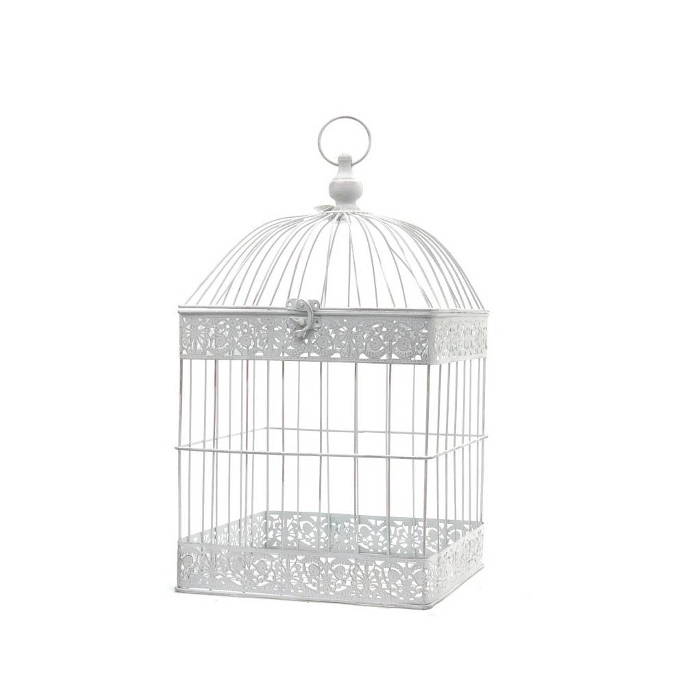 Cage à oiseaux décorative ancienne métal blanc 29x29x54cm Chemin de campagne - Image 1