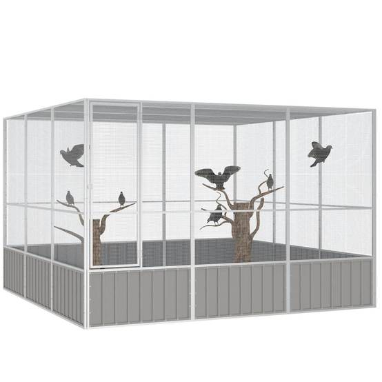 Volière Géante Acier Galvanisé Robuste Jardin Gris 302,5x324,5cm - ComfortXL Outdoor Living - Image 2