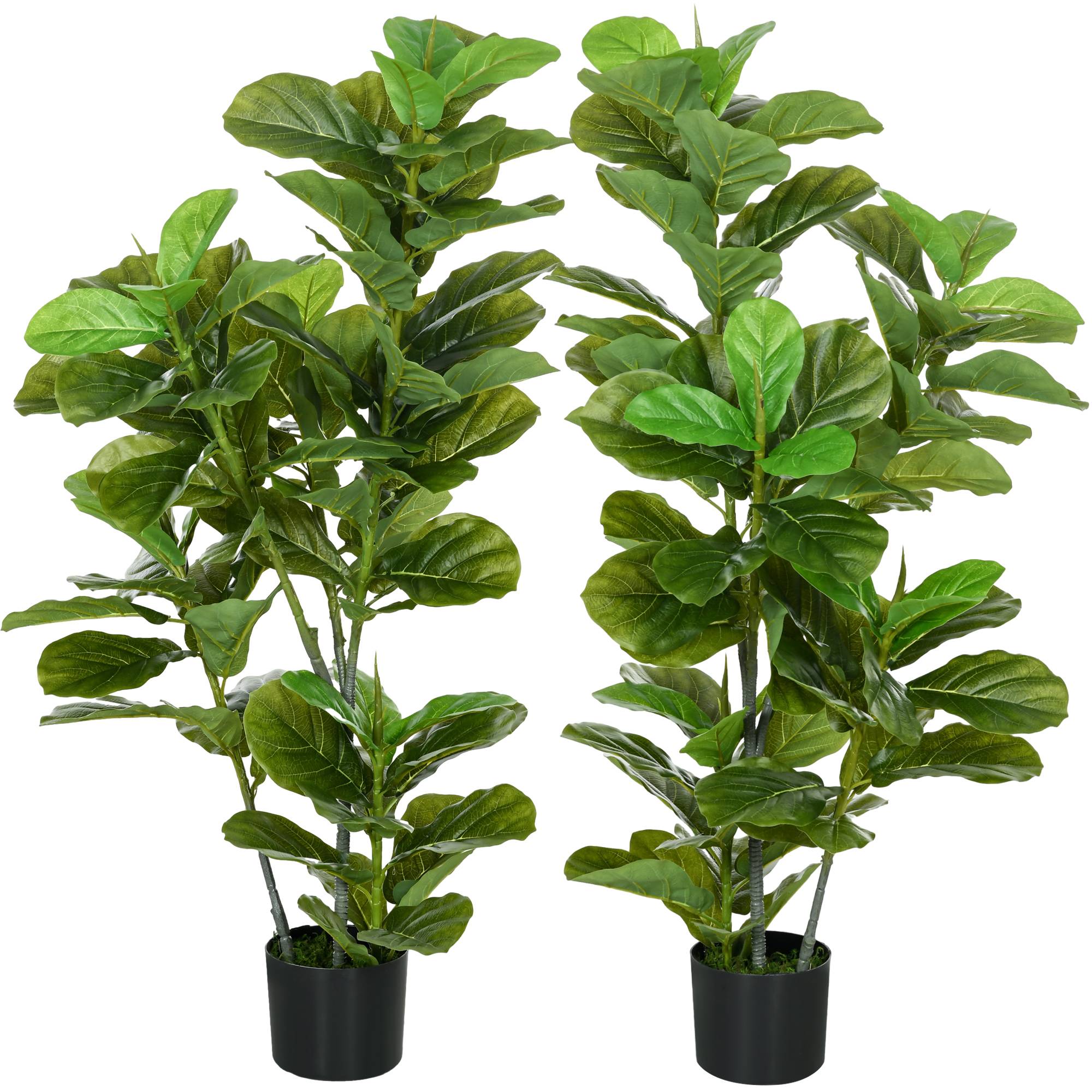 Lot de 2 plantes artificielles figuiers artificiels à feuilles arbre artificiel avec pot inclus hauteur 110 cm vert - Image 2