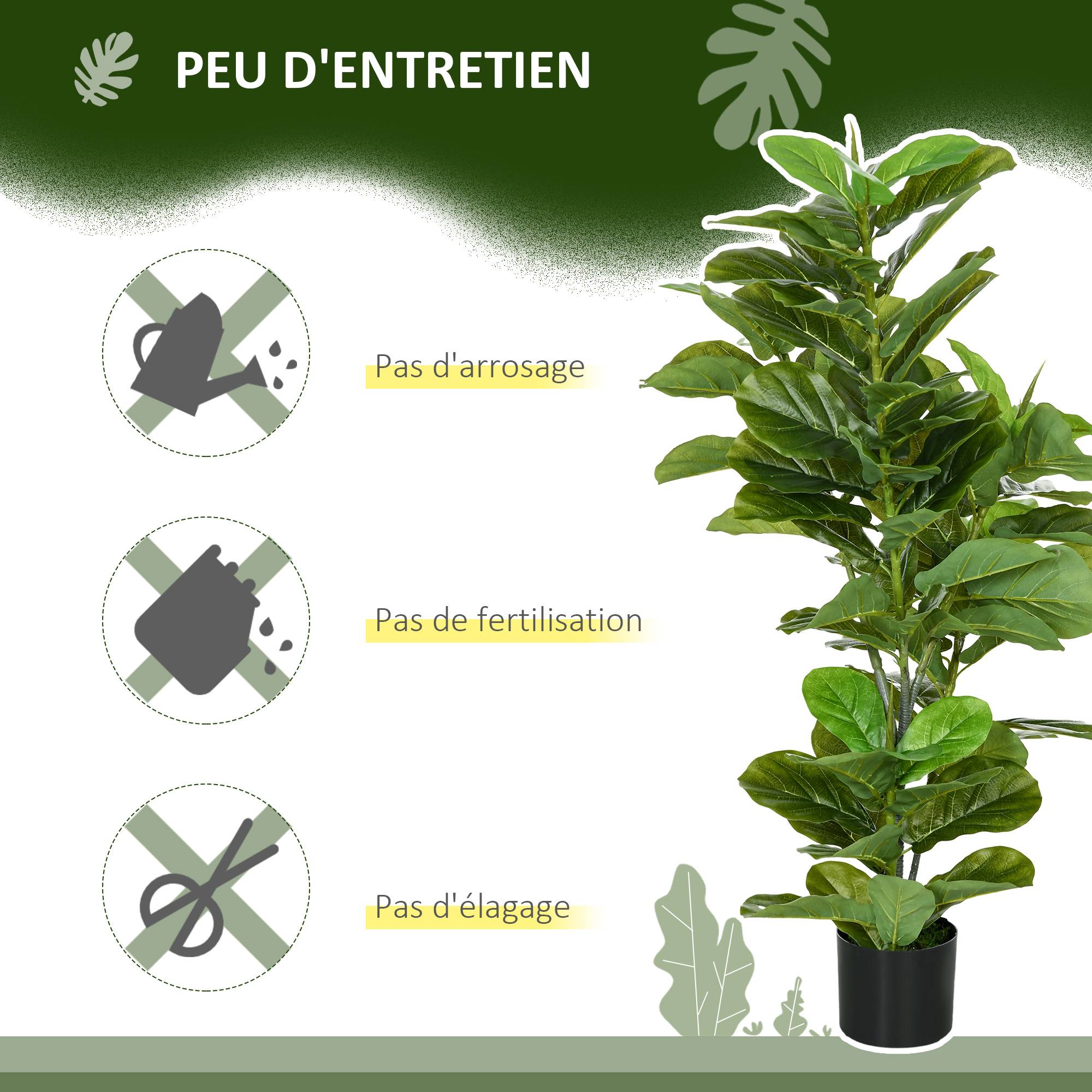 Lot de 2 plantes artificielles figuiers artificiels à feuilles arbre artificiel avec pot inclus hauteur 110 cm vert - Image 7