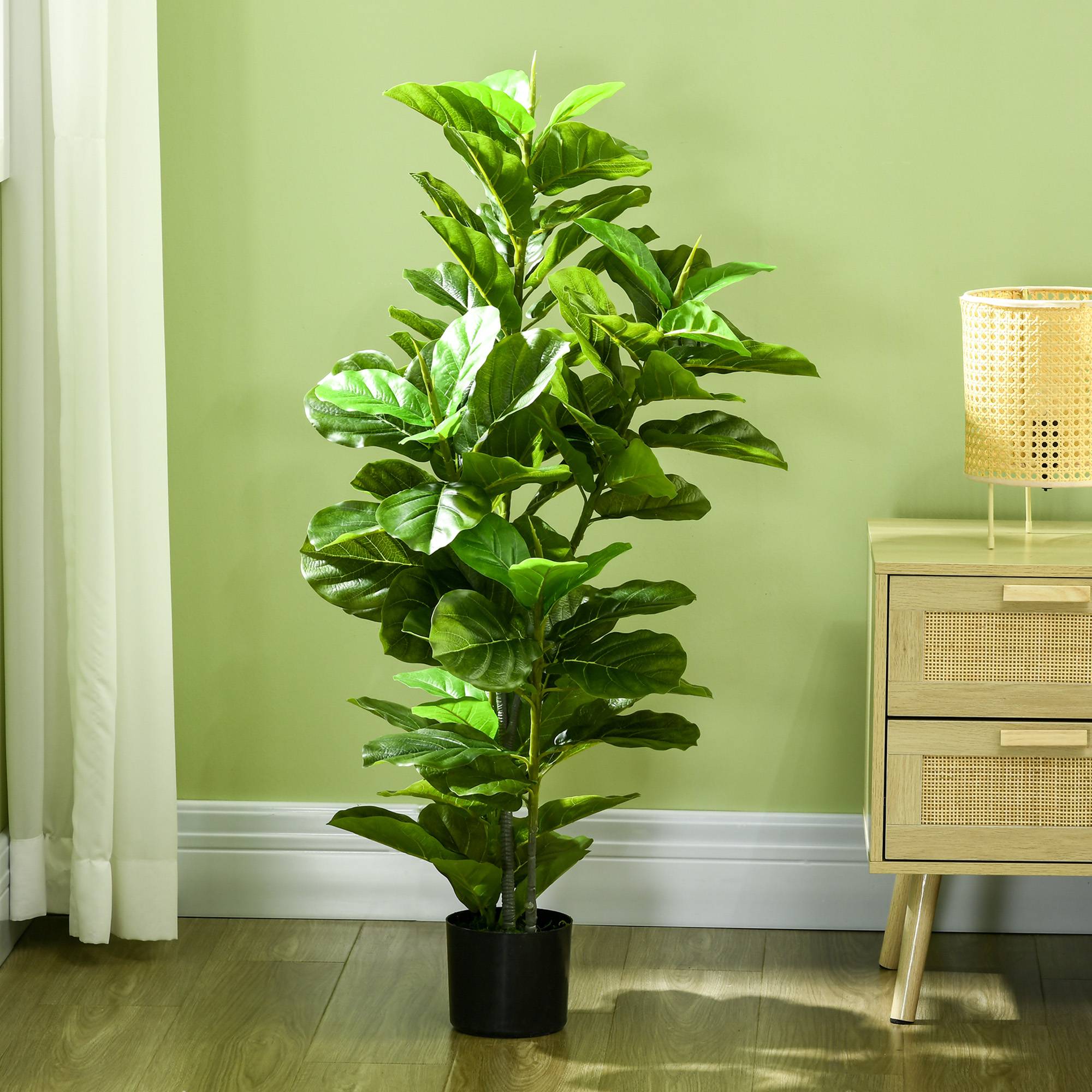 Lot de 2 plantes artificielles figuiers artificiels à feuilles arbre artificiel avec pot inclus hauteur 110 cm vert - Image 9