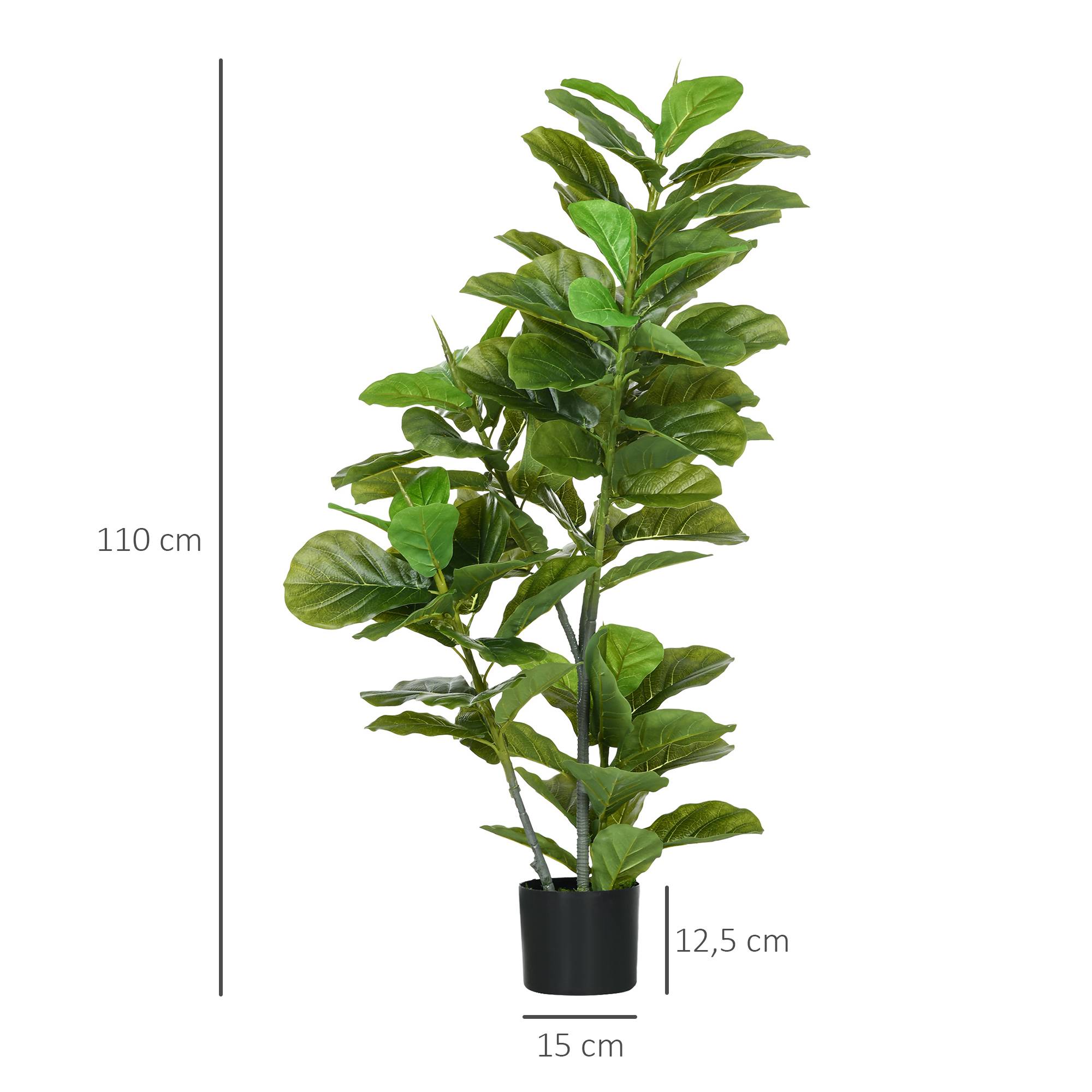 Lot de 2 plantes artificielles figuiers artificiels à feuilles arbre artificiel avec pot inclus hauteur 110 cm vert - Image 5