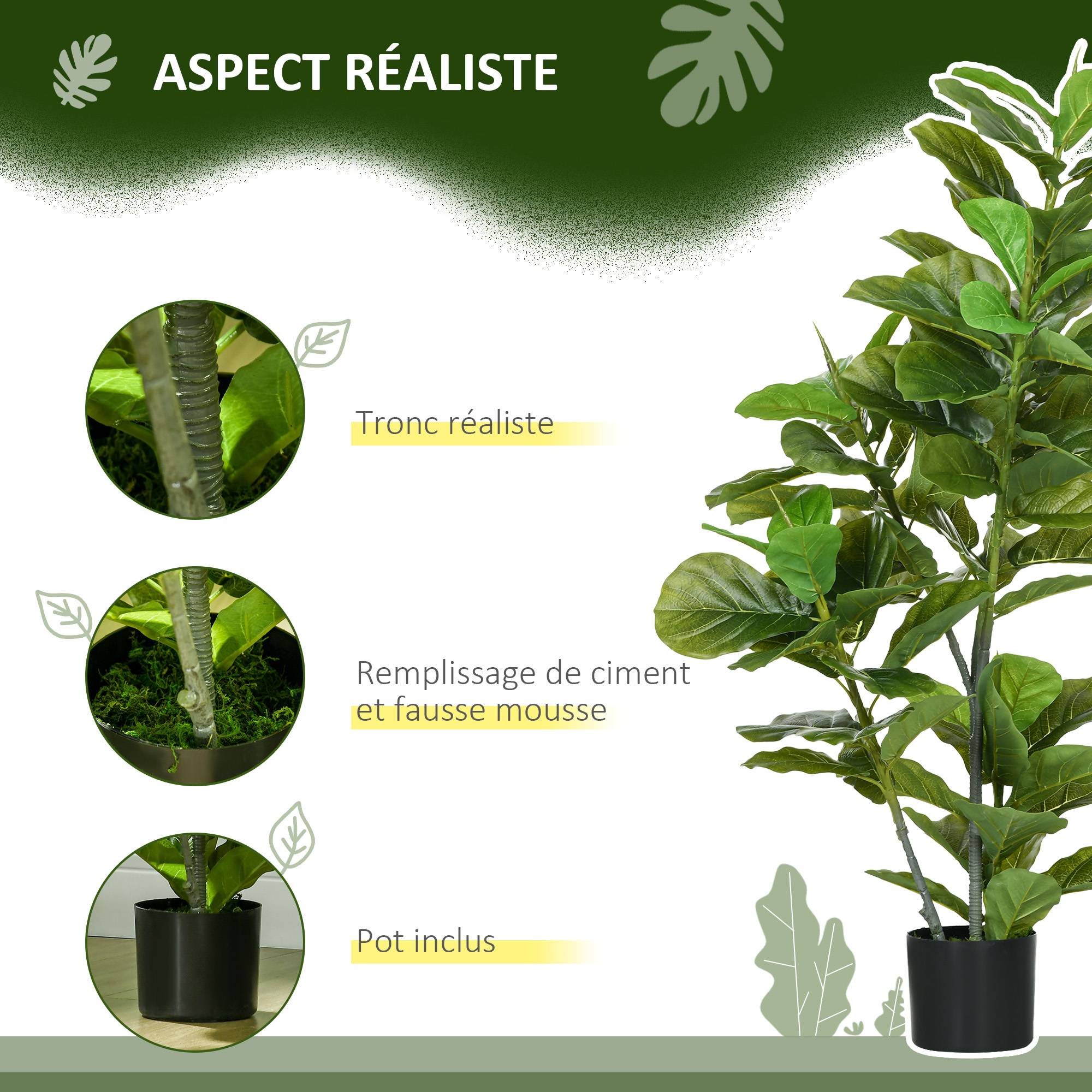 Lot de 2 plantes artificielles figuiers artificiels à feuilles arbre artificiel avec pot inclus hauteur 110 cm vert - Image 6