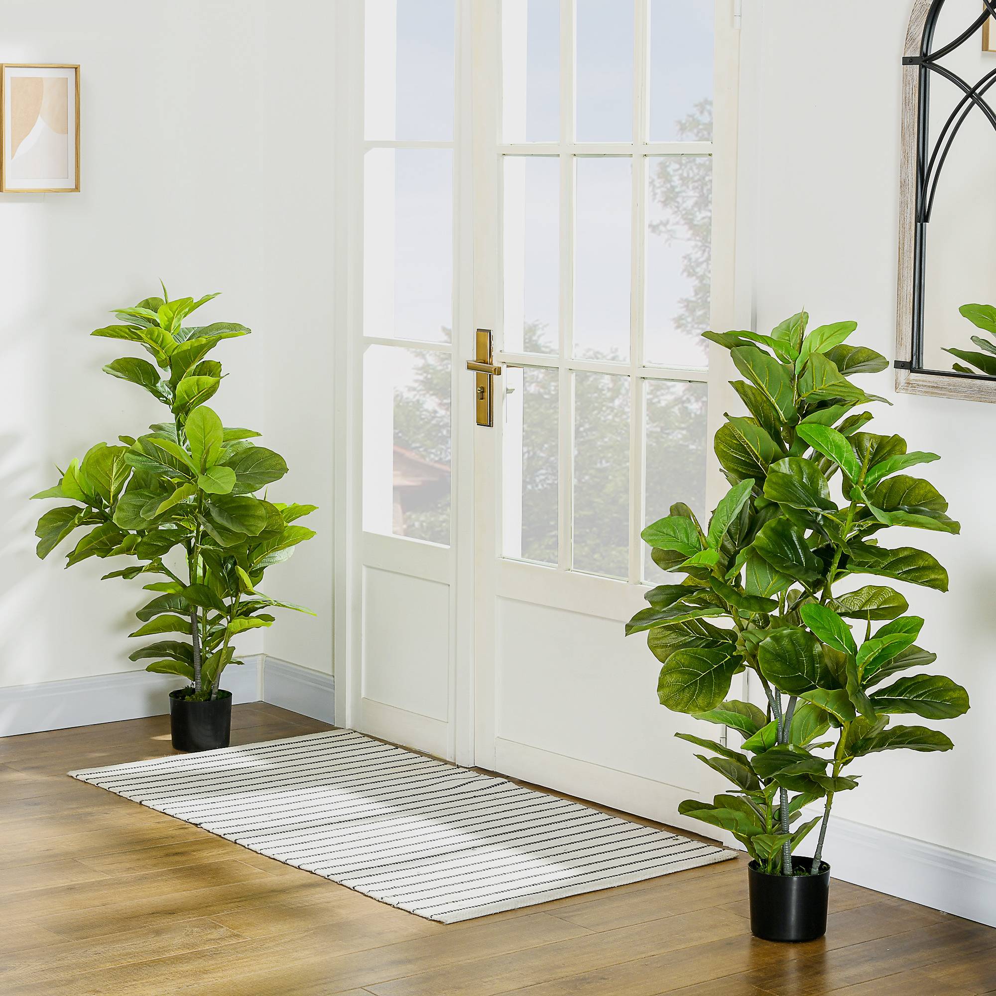 Lot de 2 plantes artificielles figuiers artificiels à feuilles arbre artificiel avec pot inclus hauteur 110 cm vert - Image 3