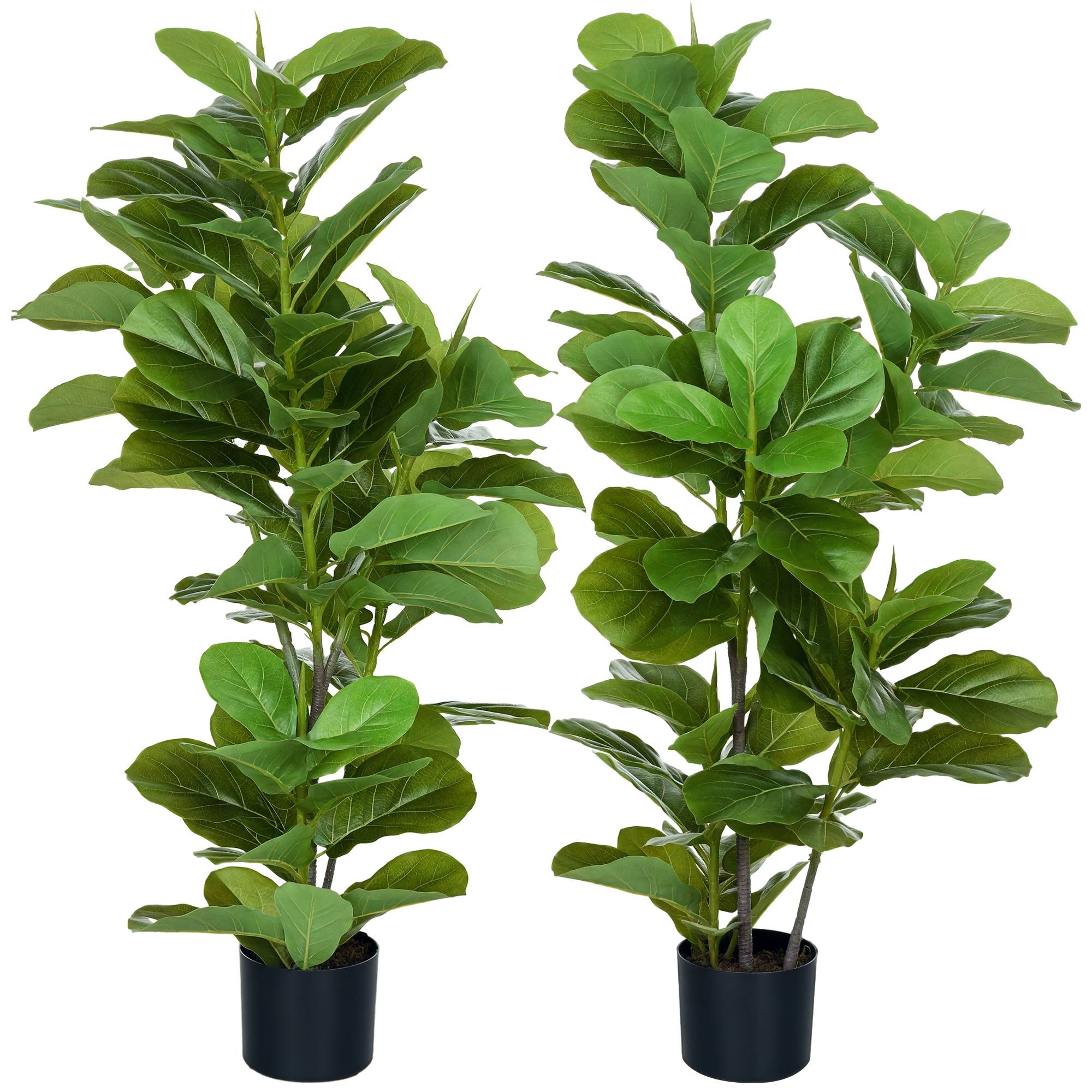 Lot de 2 plantes artificielles figuiers artificiels à feuilles arbre artificiel avec pot inclus hauteur 110 cm vert - Image 1