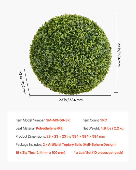 VEVOR Boule Buis Topiaire Artificiel Extérieur Fausse Plante Demi-sphère 584 mm - Image 7
