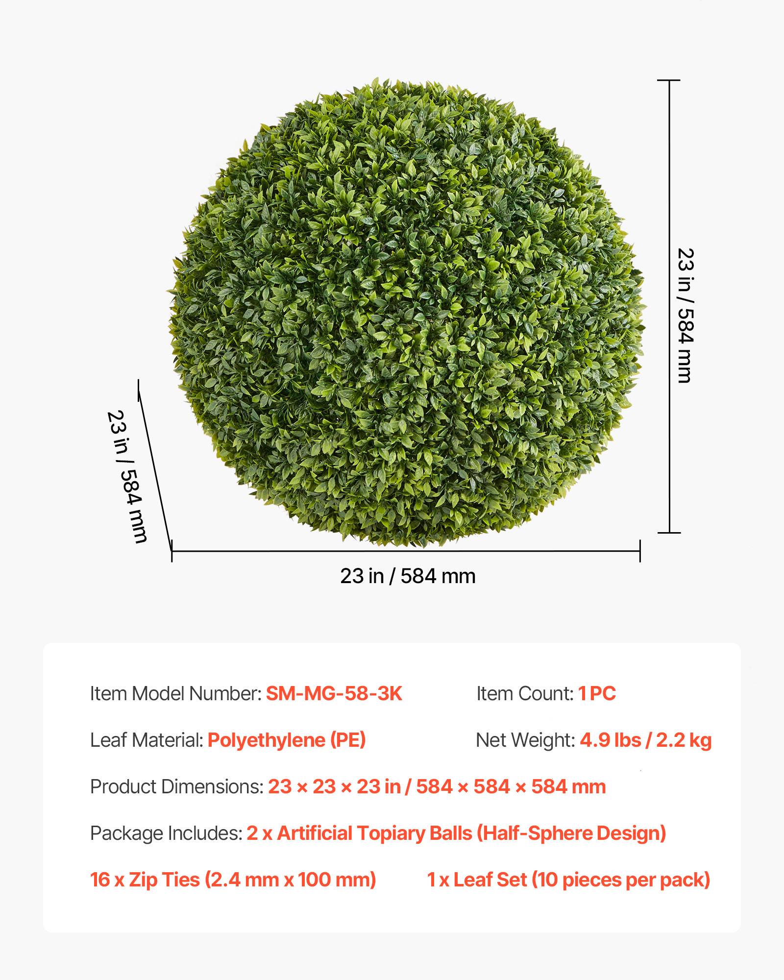 VEVOR Boule Buis Topiaire Artificiel Extérieur Fausse Plante Demi-sphère 584 mm - Image 7