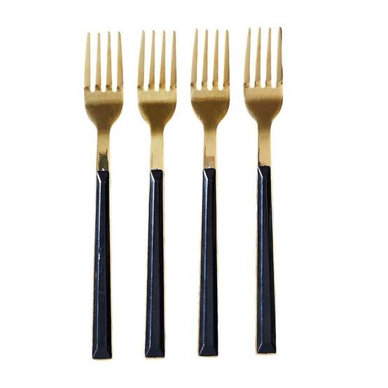 Set 4 fourchettes à dessert inox doré manches noirs en plastique - - Image 1