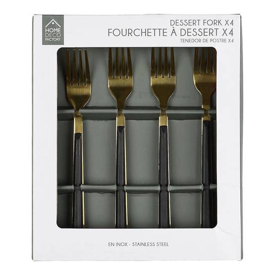 Set 4 fourchettes à dessert inox doré manches noirs en plastique - - Image 4