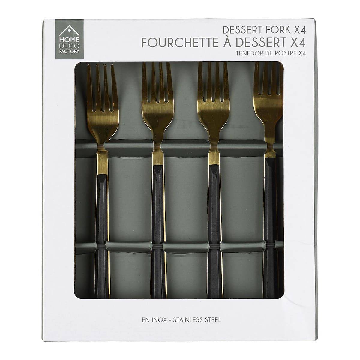 Set 4 fourchettes à dessert inox doré manches noirs en plastique - - Image 4