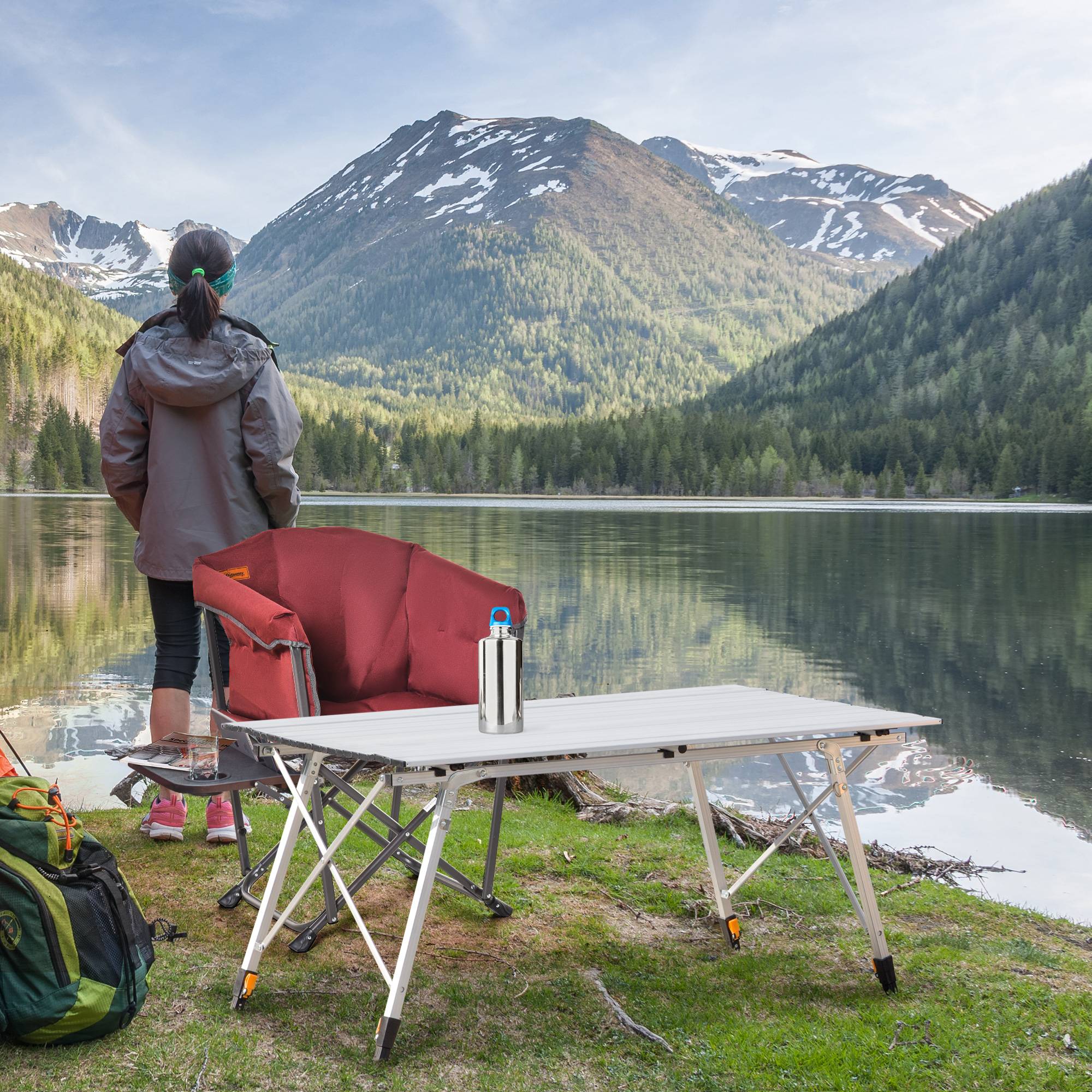 ComfortXL - Table pliante aluminium camping jardin 6 personnes hauteur réglable 120x70 cm gris - ComfortXL Outdoor Living - Image 3