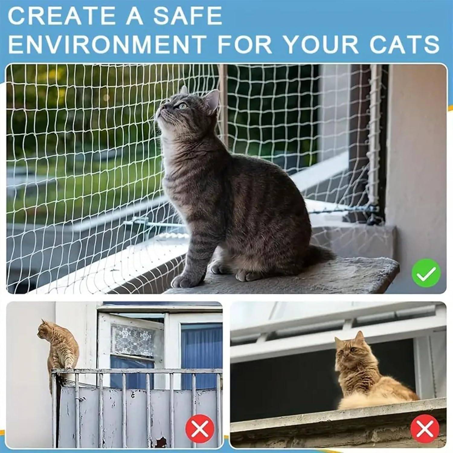 Filet anti-chats, filet anti-oiseaux, grillage en nylon - pour balcons et fenêtres - avec fixation - blanc - 8 x 3 m-Lytech - Image 2