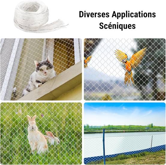 Filet anti-chats, filet anti-oiseaux, grillage en nylon - pour balcons et fenêtres - avec fixation - blanc - 8 x 3 m-Lytech - Image 5